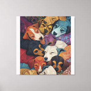 Slapen Hond Puppy Nest - Pointillism Art Stijl Canvas Afdruk