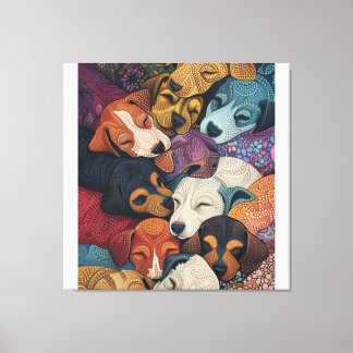 Slapen Hond Puppy Nest - Pointillism Art Stijl Canvas Afdruk