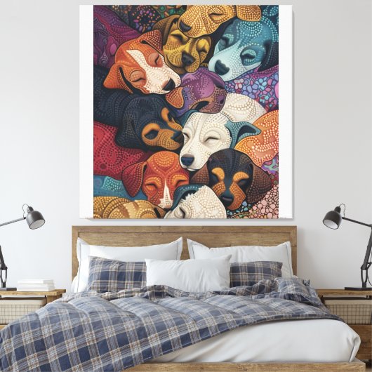 Slapen Hond Puppy Nest - Pointillism Art Stijl Canvas Afdruk (Insitu (Slaapkamer))