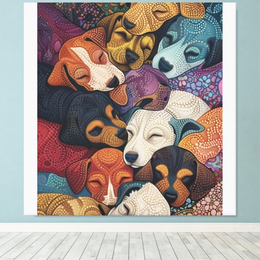 Slapen Hond Puppy Nest - Pointillism Art Stijl Canvas Afdruk (Insitu (Houten vloer))