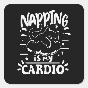 Slapen Is Mijn Cardio Eenvoudig Grappig Kat Design Vierkante Sticker