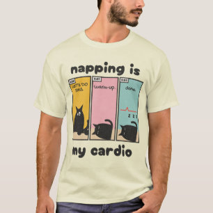Slapen Is Mijn Cardio Grappige Kat Comic T-shirt