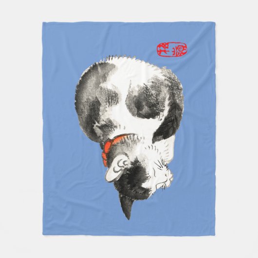 Slapen Japans Kat Zwart en Wit Fleece Deken (Voorkant)