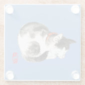 Slapen Japans Kat Zwart en Wit Glazen Onderzetter (Achterkant)