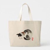 Slapen Japans Kat Zwart en Wit Grote Tote Bag (Achterkant)
