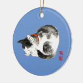 Slapen Japans Kat Zwart en Wit Keramisch Ornament (Links)