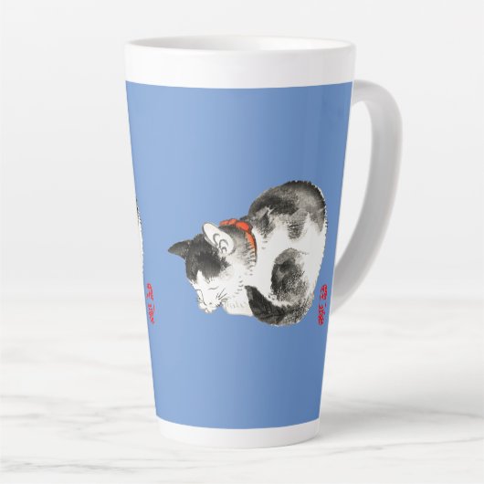 Slapen Japans Kat Zwart en Wit Latte Mok (Rechterhoek)