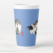 Slapen Japans Kat Zwart en Wit Latte Mok (Voorkant)