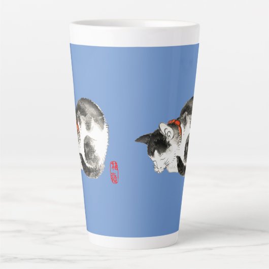Slapen Japans Kat Zwart en Wit Latte Mok (Voorkant)