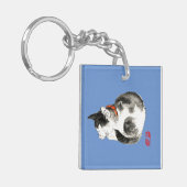 Slapen Japans Kat Zwart en Wit Sleutelhanger (Voorkant Links)