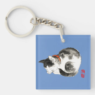 Slapen Japans Kat Zwart en Wit Sleutelhanger