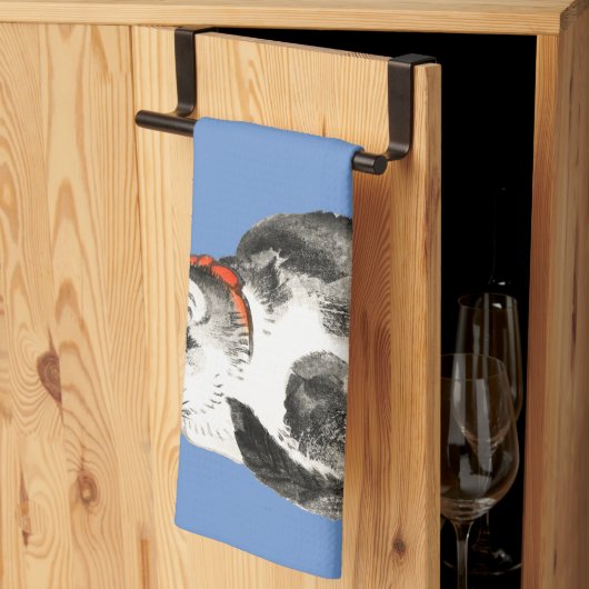 Slapen Japans Kat Zwart en Wit Theedoek (Derde Gevouwen)