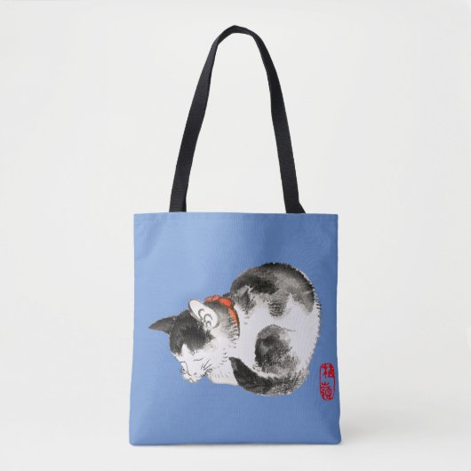 Slapen Japans Kat Zwart en Wit Tote Bag (Voorkant)