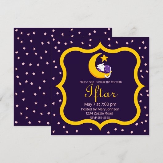 Slapen Kat op Crescent Moon Star Ramadan Kaart (Voorkant / Achterkant)