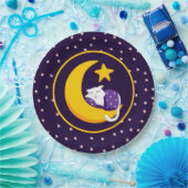 Slapen Kat op Crescent Moon Star Ramadan Papieren Bordje (Feest)