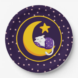 Slapen Kat op Crescent Moon Star Ramadan Papieren Bordje