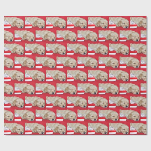 Slapen Kerstmis Golden Retriever puppy Cadeaupapier (Vlak)