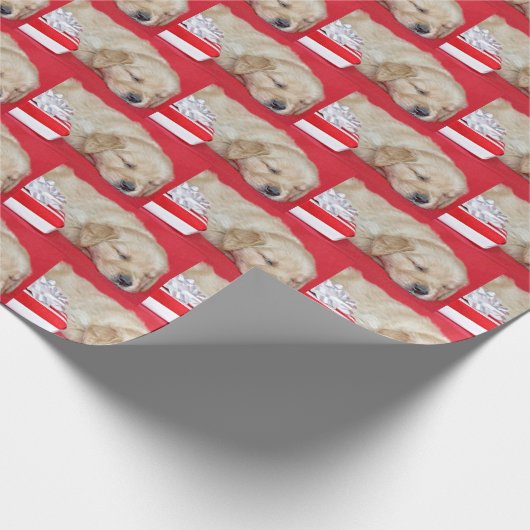 Slapen Kerstmis Golden Retriever puppy Cadeaupapier (Hoek)