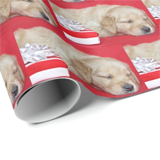 Slapen Kerstmis Golden Retriever puppy Cadeaupapier (Rol Hoek)