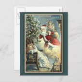 Slapen Kind en Santa Vintage Christmas Kaart (Voorkant / Achterkant)