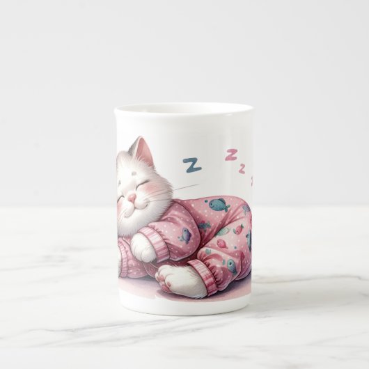 Slapen Kitten in Pyjamas Bone China Mok (Voorkant)