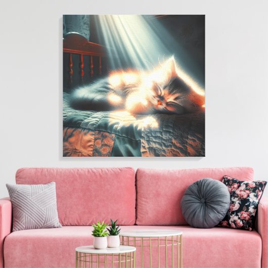Slapen kitten in zonlicht canvas afdruk (Insitu (Woonkamer))