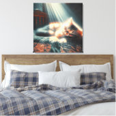 Slapen kitten in zonlicht canvas afdruk (Insitu (Slaapkamer))