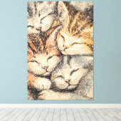 Slapen Kittens - Pointillism Art Canvas Afdruk (Insitu (Houten vloer))