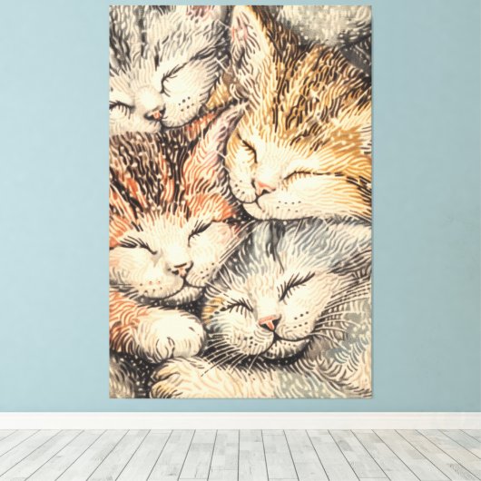 Slapen Kittens - Pointillism Art Canvas Afdruk (Insitu (Houten vloer))