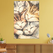 Slapen Kittens - Pointillism Art Canvas Afdruk (Insitu (Woonkamer))