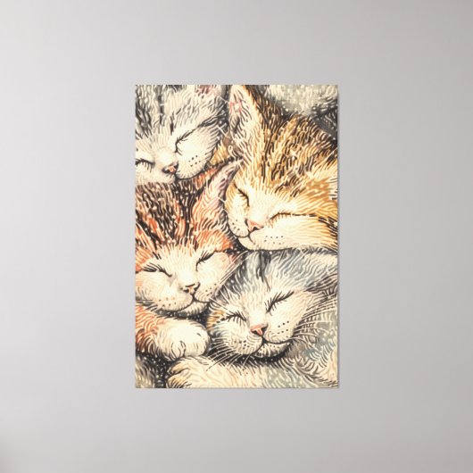 Slapen Kittens - Pointillism Art Canvas Afdruk (Voorkant)