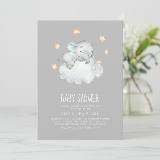 Slapen Kleine Olifant Jongen | Grijs Baby shower Kaart (Staand voorkant)