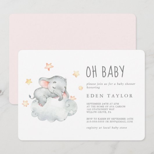 Slapen Kleine Olifant Meisje Oh Baby shower Kaart (Voorkant / Achterkant)