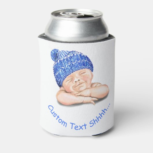 Slapen Lachende Baby Koelbox met aangepaste tekst Blikjeskoeler (Blikje Achterkant)