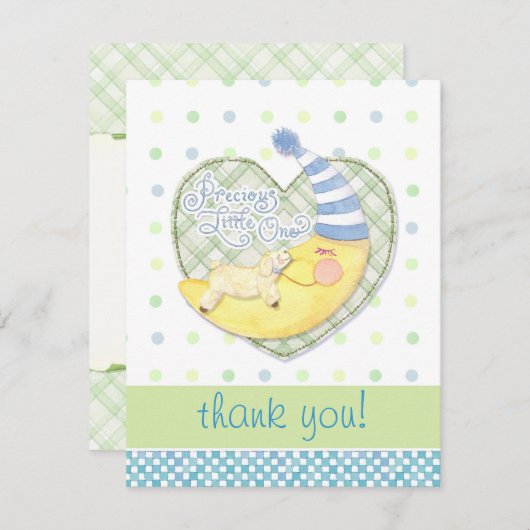 Slapen Lam & Man in Moon Baby Bedankt Opmerking (Voorkant / Achterkant)