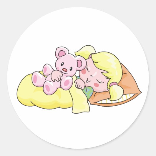 Slapen Meisje met Teddy Bear Ronde Sticker (Voorkant)
