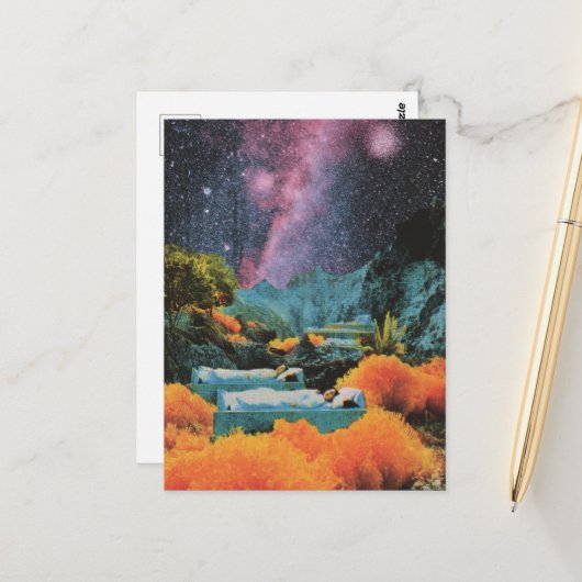 Slapen Mensen Bedden In Zee Surrealistische Gemeng Briefkaart (Voorkant / Achterkant in situ)