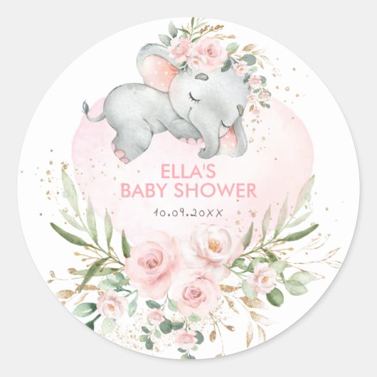  Slapen Olifant Blush Bloemen Groen Ronde Sticker (Voorkant)