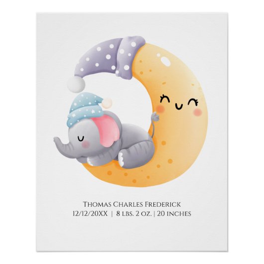 Slapen Olifant in Maan Kwekerij Muur Kunst Perfect Poster (Voorkant)