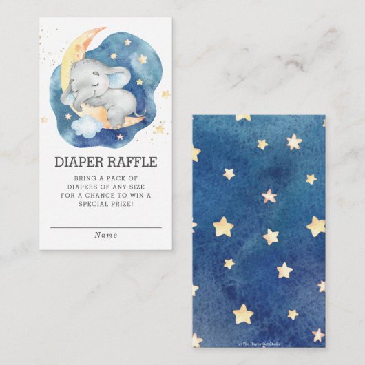 Slapen Olifant Moon Baby shower Luier Raffle Informatiekaartje (Voorkant / Achterkant)
