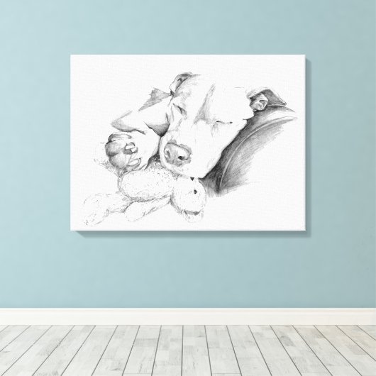 Slapen Pitbull Schets Canvas Afdruk (Insitu (Houten vloer))