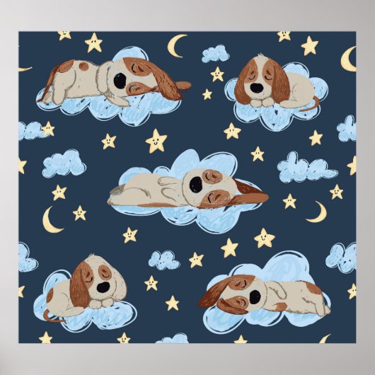 Slapen Puppies: Good Night Pattern Poster (Voorkant)