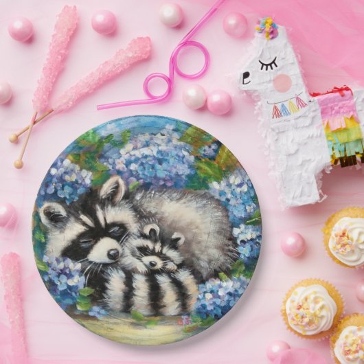 Slapen Raccoon Mam & Baby Paper Borden Papieren Bordje (Feest)