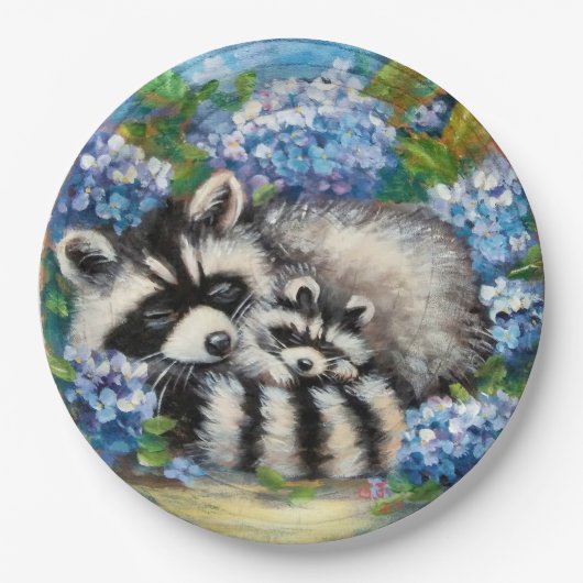 Slapen Raccoon Mam & Baby Paper Borden Papieren Bordje (Voorkant)