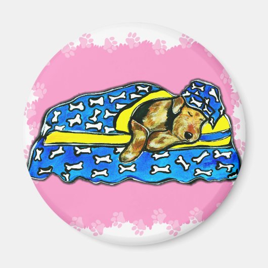 Slapen roze airedale magneet (Voorkant)