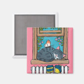 Slapen Tabby Kat met Vlinder op Venster Sill Magneet (Voorkant / Achterkant)