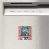 Slapen Tabby Kat met Vlinder op Venster Sill Magneet (Insitu (Vaatwasser))