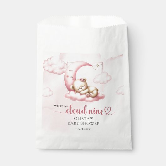 Slapen Teddy beer op wolk negen roze meisje Bedankzakje (Voorkant)