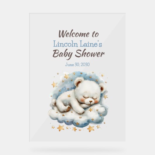 Slapen Teddybeer op een wolk Baby shower Acryl Bord (Voorkant)