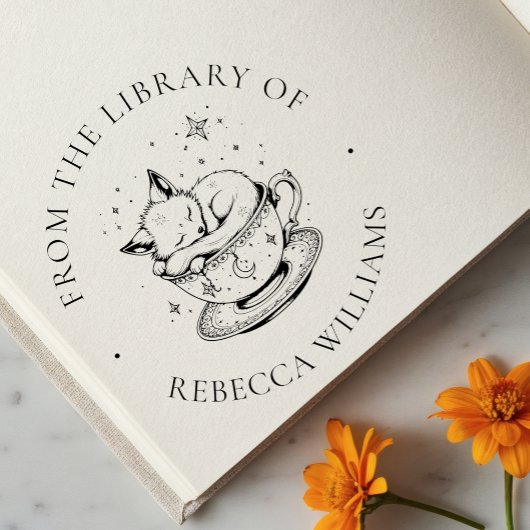Slapen Vos in Magische Teacup Bookplate Bibliothee Rubberstempel